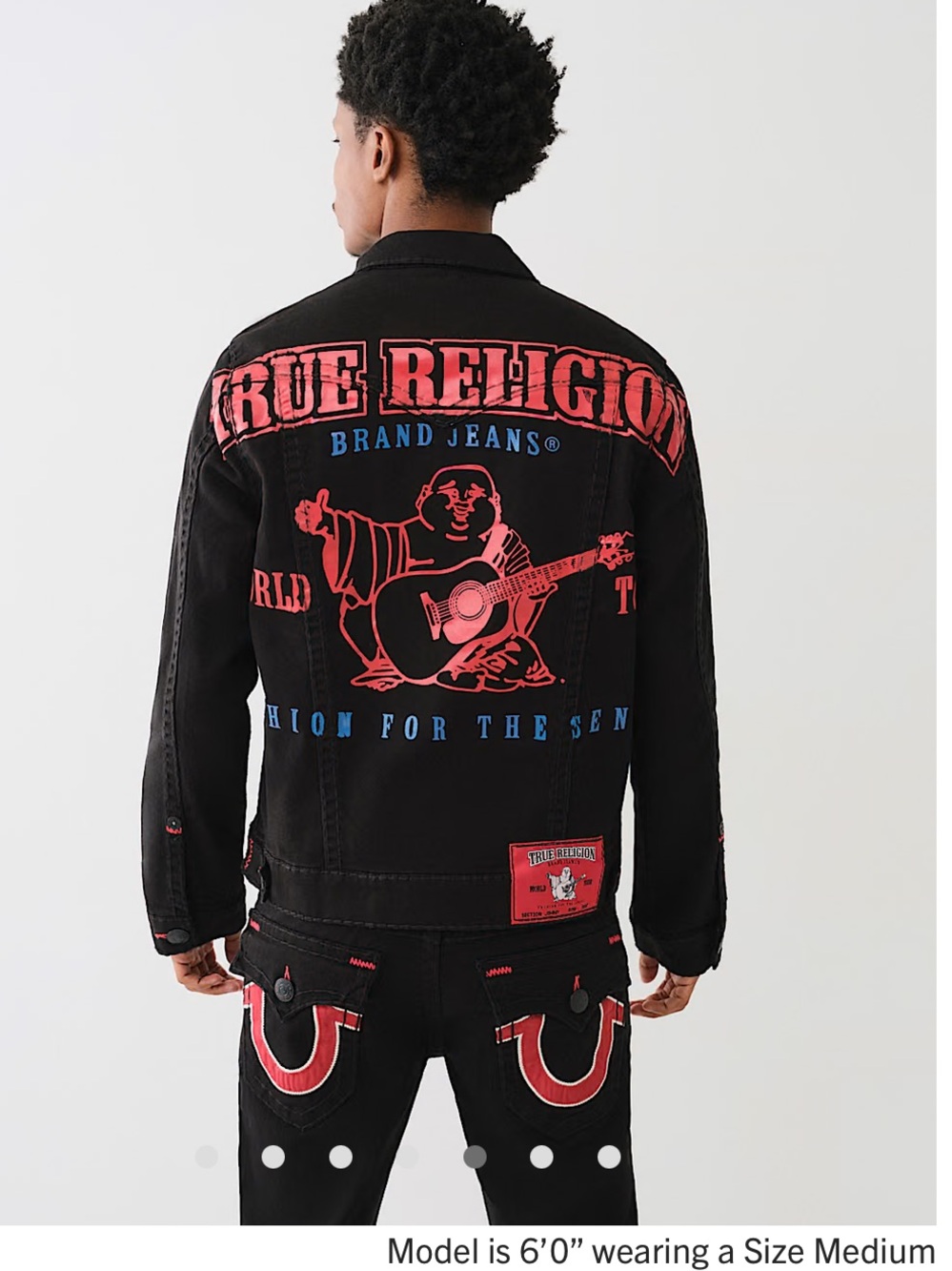 True Religion Black Denim Jacket with Red & Blue Graphics
